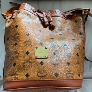 Trending MCM Visetos Cognac Sling Bag Rare Large Size
